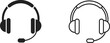 © MST Hasina - Two Headset Icons One Solid Black and One Outline Style headphones microphone