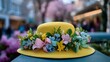 © forenna - Easter bonnet decorated with spring flowers, ribbons, and pastel colors on display, ideal for Easter holiday tradition, seasonal fashion, festive parade, springtime celebration, vintage style, and