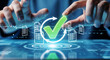 © ABU - Digital confirmation with green checkmark and document icons on blue interface image