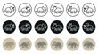© David - Set of various horned dinosaur icons showing different ceratopsian species in multiple design styles, including simple line art and two-tone flat color silhouette illustrations