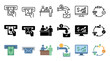 © David - Collection of financial and banking icons presented in three distinct styles including line, glyph, and flat color, illustrating concepts like ATM withdrawal, deposit, and cashback
