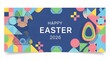 © ArtifyNow - Happy Easter 2026 banner with abstract geometric shapes, a stylized bunny silhouette, and colorful Easter eggs on a blue background.