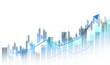 © Miha Creative - Transparent stock market chart with candlestick bars and rising trend line. Digital finance background showing trading, investment growth, profit analysis and economic data.