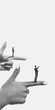 © Lustre Art Group  - Futuristic artwork miniature professionals positioned on pointing fingers. Concept of digital influence, platform direction, online leadership control and algorithm based decision making.