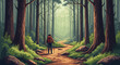 © Sadew - Lone hiker with backpack walking on path through a lush green forest
