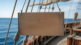 Empty hanging wooden board in a pirat ship