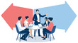© bizvector - Direction. Business strategy. Leader and the team is discussing strategy. Vector illustration