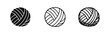 © drawing lines - Three stylized yarn ball icons set. Simple black and white vector illustrations of knitting and crafting supplies in various styles.