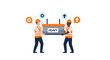 © Clip Artz - Construction workers carrying heavy box together for team lifting