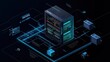 © jobim - 3d composition of data exposure, include 'servers' like graphics. Cyber security, high tech. isometric view,