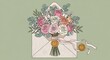 © zubaidah - Bouquet of roses and greenery in envelope with wax seals.