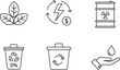 © Honey! - Waste Management and Renewable Energy Line Icon Set with Recycling Bin, Nuclear Barrel, Eco Leaves, Water Conservation and Sustainable Power Symbols