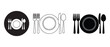 © Afroja GFX - Black and white tableware icons with plates and cutlery