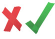 © Amer - Red cross mark and green check mark made of torn adhesive tape strips isolated on transparent background, voting choice symbol concept png