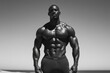 © BlackLion - Muscle training by the beach during bright sunlight in a black and white setting
