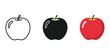© sakibahmed - Three apples in different stages of color and shading on white background fruit concept with line art and solid colors