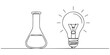 © Haus - Continuous one line of a flask transforming into a light bulb, drawn illustration.