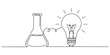 © Haus - Continuous one line of a flask transforming into a light bulb, drawn illustration.