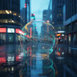 © Jasmin - Futuristic Glass Sphere with Glowing Neon Lights Reflecting a Modern Cyberpunk Cityscape at Night