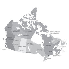 Naklejka na meble Detailed Canada Map with It States borders And Names Grey Scale Map Of Canada