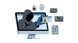 © GedhangKlutuk - Cybercriminal stealing personal identity information from computer screen. Vector Illustrations. EPS Editable