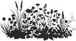 © Amatullah Nasrin - Wildflower meadow floral cluster black silhouette isolated on white background, botanical garden arrangement for minimalist nature design, rustic summer greenery elements.