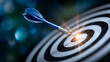© Maksym - Close-up of dart tip sinking into center of bullseye, extreme shallow focus on impact point, blurred concentric rings creating depth, soft rim lighting emphasizing precision, succe
