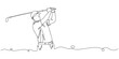 © Bagus - A continuous single line drawing of a golfer swinging a club, representing calmness and control in sports, line art style illustration.