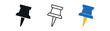 © Design Ful - Pin icon pushpin for pin to top action UI icon vector icon set three styles: black solid silhouette thin black outline and flat colored with solid fills. Clean professional design sharp