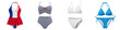 © SoYEEC - Speedo Women's Swimwear Collection, French Flag Skirted One Piece, High Waisted Striped Retro Bikini, Classic White Two Piece, Blue Halter Bikini, Isolated PNG White Background