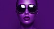 © ChimE - Glamorous Gaze: A captivating portrait of a woman exudes confidence and style, accentuated by striking sunglasses and a vibrant violet backdrop.