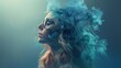 © elisa - Profile of a serene woman with closed eyes, surrounded by ethereal blue smoke