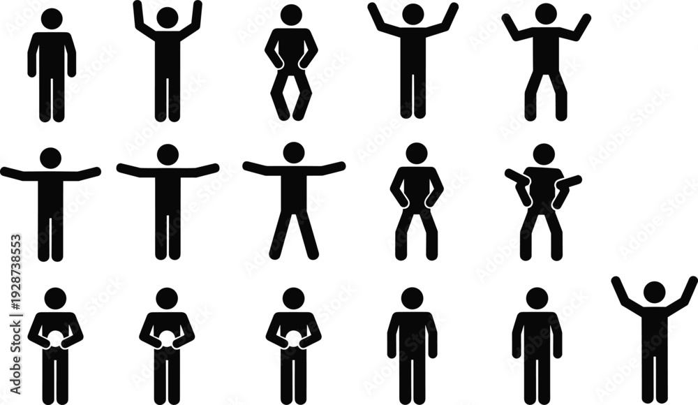 Stick figure icons showing various standing and active body poses ...