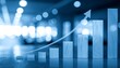 © zaki - A 3D illustration of a blue business growth graph with an arrow showing market success in a modern office building corridor architecture interior design concept
