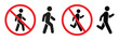 © Daishin - Pedestrian allowed and no pedestrian sign set  walking person symbols in green and red circle isolated on light background vector