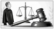 © John - Justice Scales and Gavel illustration representing law and legal proceedings with a judge in the background