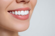 © Sweettymojidesign - Bright white teeth close up with healthy gums and smooth lips smiling naturally, showing dental care and oral hygiene in minimal style macro shot
