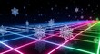 © MayesurInDesign - Vibrant neon grid with falling snowflakes on dark background