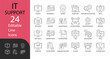 © Dipa - IT Support and Technical Assistance line icon set. Contains symbols for troubleshooting, computer repair, system maintenance, and helpdesk. Line vector design for web apps and digital services.