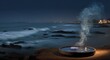 © MKS - Balinese mystical offering with lit incense and frangipani on the beach at dusk