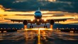 © FC - Takeoff action of a commercial airplane at sunset airport runway aerial photography vibrant sky dramatic viewpoint