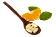 © phenphayom - vitamin c pills dietary supplement for health care of lifestyle with fruits orange cut arrangement flat lay style