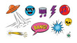 © azizunnahar - Pop Art Elements: A vibrant collage of pop art elements explodes with personality, featuring a quirky array of icons like a UFO, cool emoji, musical note, drum, lightning bolt and comic book bubble.