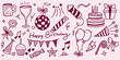 © Wahib - Hand drawn birthday party doodle set with cake and balloons in doodle sketchy line art. Birthday party icons and elements vector illustration bundle