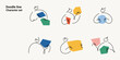 © 7AM - Doodle line character set with abstract people figures and geometric shapes. One line drawing minimalist vector illustration collection for modern creative design projects colorful.