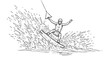 © Ophelia - man wakeboarding on water with hand drawn line art style active sport illustration
