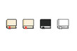 © Alex - Minimal flat vector set of four book icons with ribbon bookmarks, including closed and open volumes in beige, black, and outlined styles on white