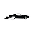 © MD KARIM - Vintage sports car performing burnout. Automotive racing silhouette. High speed vehicle with smoke clouds from tires.