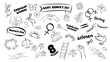 © Walija - International Women's Day Doodle Element Set: Hand-Drawn Black Outline Icons for Female Empowerment, March 8th Celebration, and Feminist Symbols.