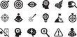 © MdMoziber - Focus and concentration icon set with target, brain and productivity symbols in line style.